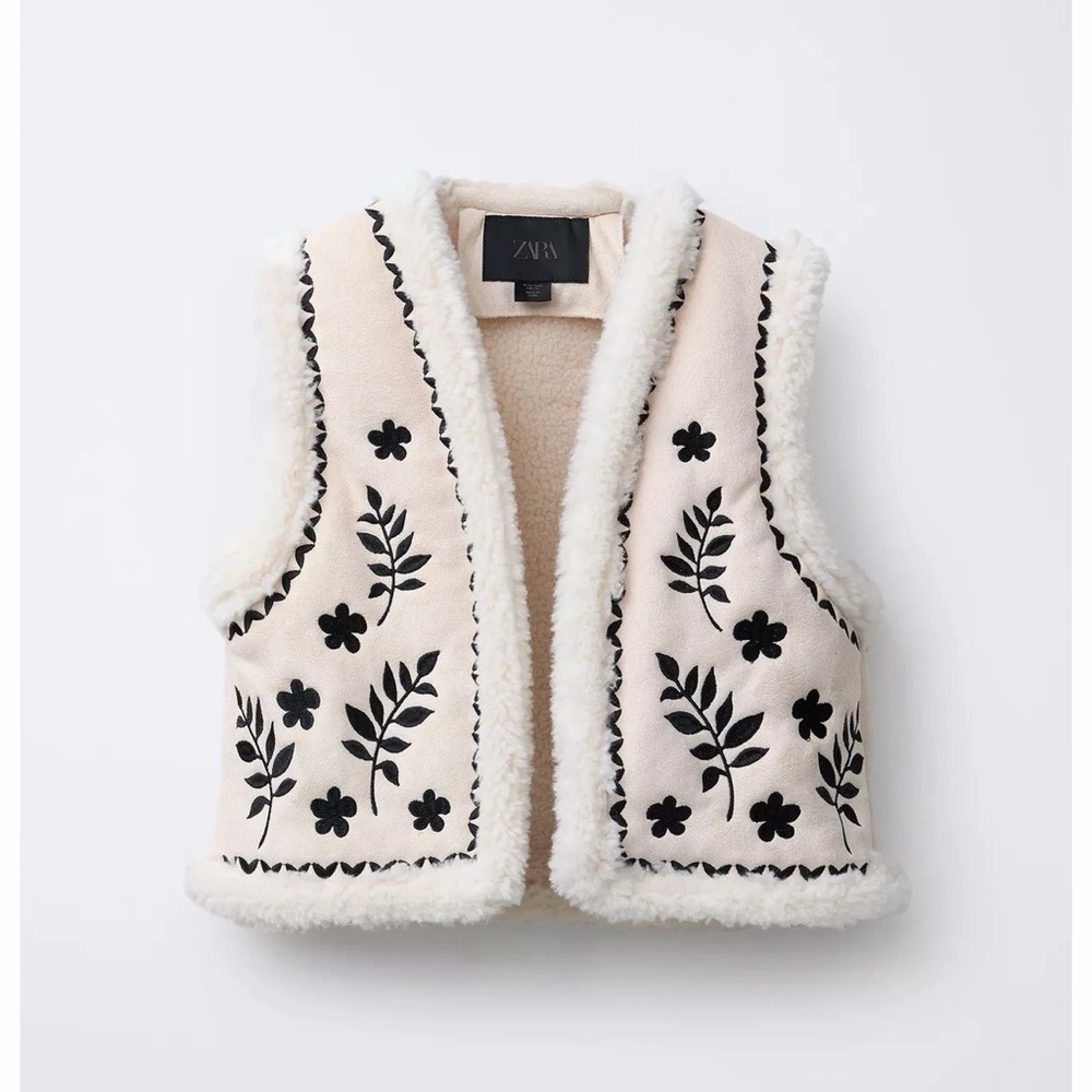 Zara Girls Embroidered Faux Suede Vest sz 8-10